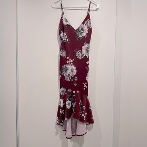 Windsor Floral Bodycon High Low Midi Mermaid Dress, Burgundy, Medium